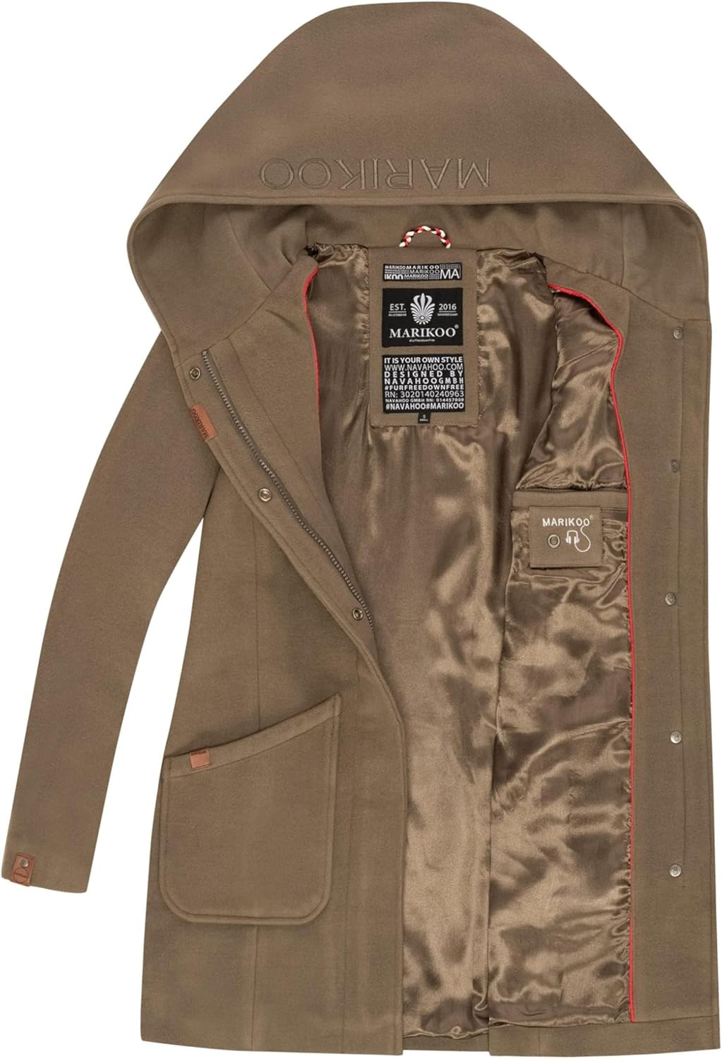 MARIKOO Damen Mantel Trenchcoat Wintermantel Übergangs Jacke Parka Lang B819 S Stone-Brown, S Stone-