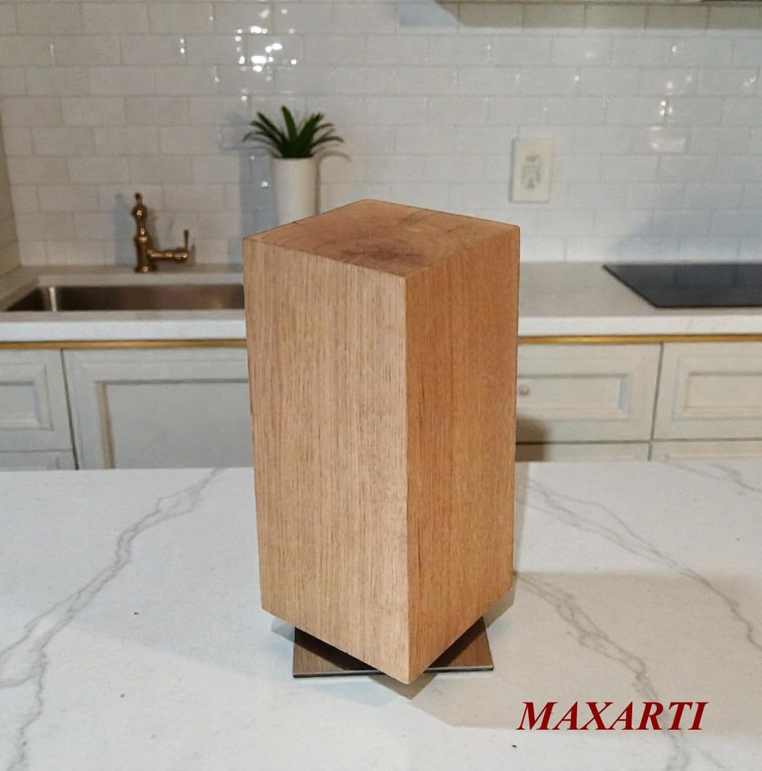 360°Drehbarer Messerblock onhe Messern, magnetisch Eicheh Holz, Messerständer, Messer Halter Küche,