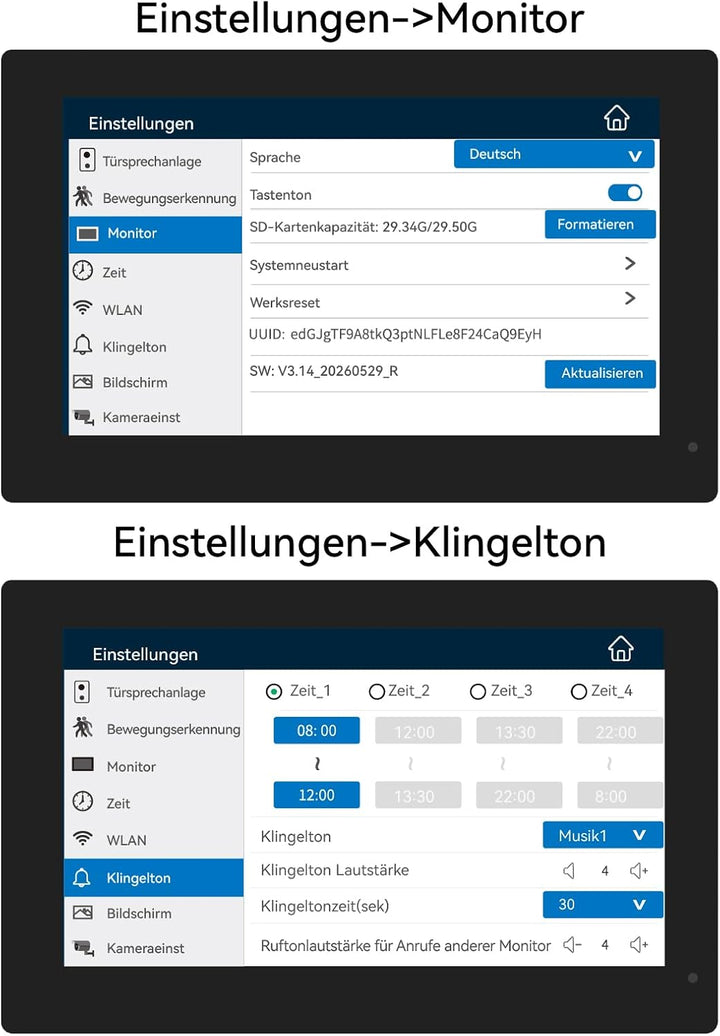 Video-Türsprechanlage mit 7-Zoll-Touchmonitor – NUR kompatibel mit den 1080p-Video-Türklingelkameras
