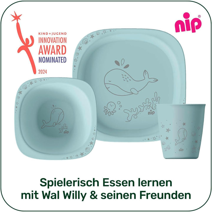 NIP Eat Green Geschirrset ab 4. Monat, 2 Teller, 2 Breischale, 3 Eat Green öko bio Babylöffel,Spülma