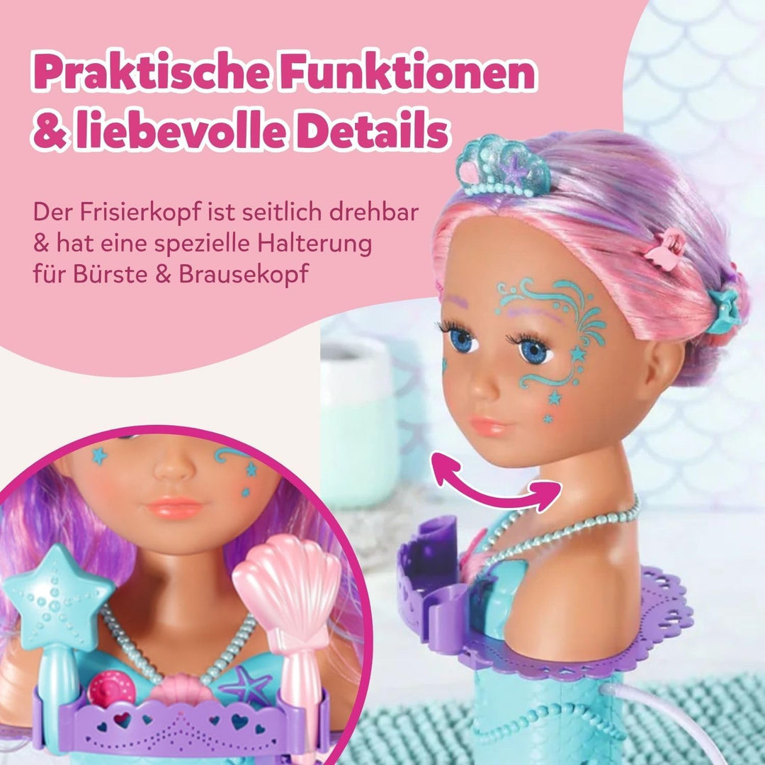 Zapf Creation 830550 BABY born Sister Styling Head Meerjungfrau - Schminkkopf, Frisierkopf, drehbar,