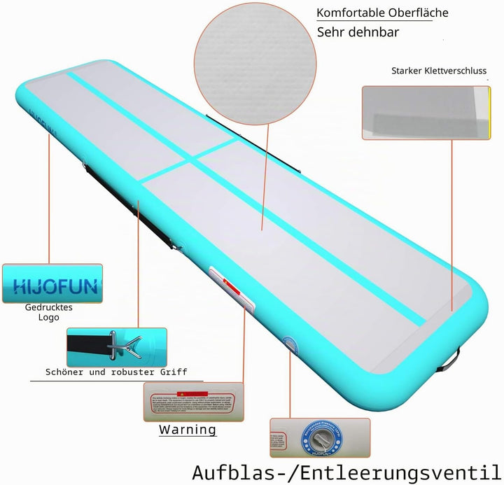 HIJOFUN Aufblasbare Gymnastik Tumbling Matten 3/4/5/6Meters 20CM Höhe Trainings Matte Länge Bodenmat