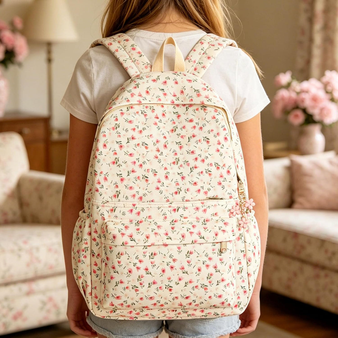 BACH AND BOUJEE Blumenmuster Rucksack mit Schleife Damen Laptop Rucksack leicht lässig für Teenager