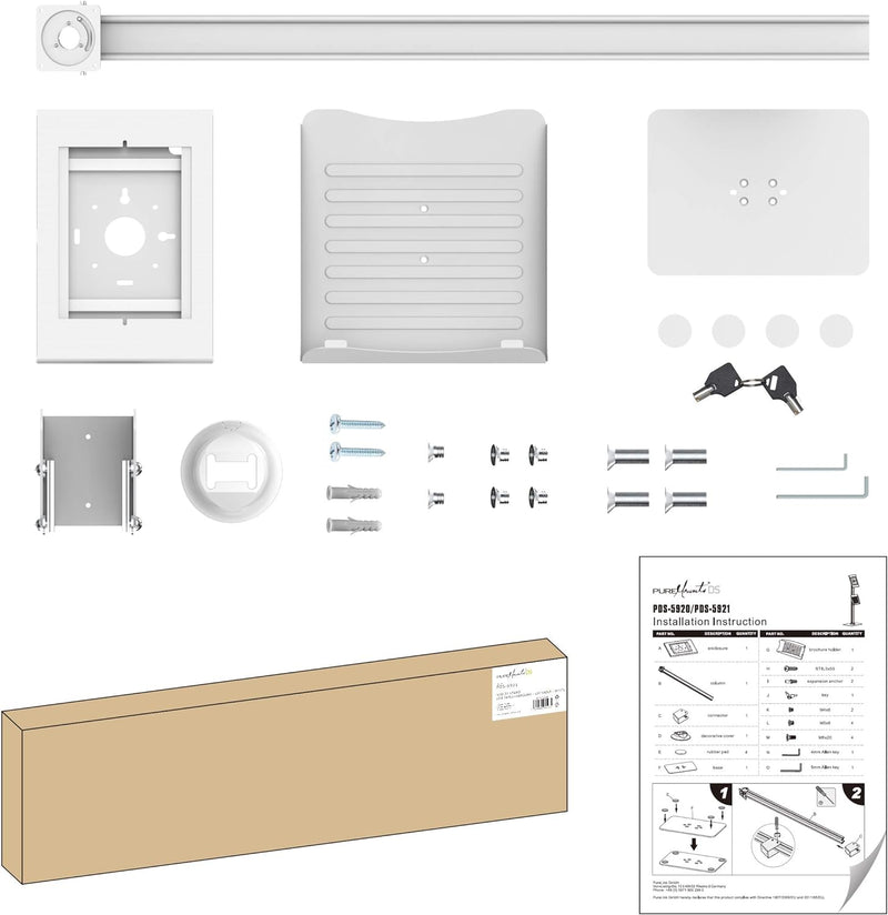 PureMounts PDS-5921 Standfuss mit Broschürenhalter und abschliessbarem Stahlgehäuse für Tablets Appl