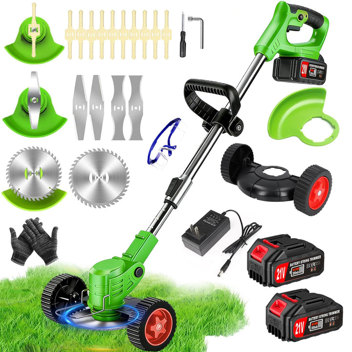 Akku-Rasentrimmer 21V Elektrischer Rasentrimmer - Motorsense akku Mit 2x2000mAh Batterie und 4 Messe
