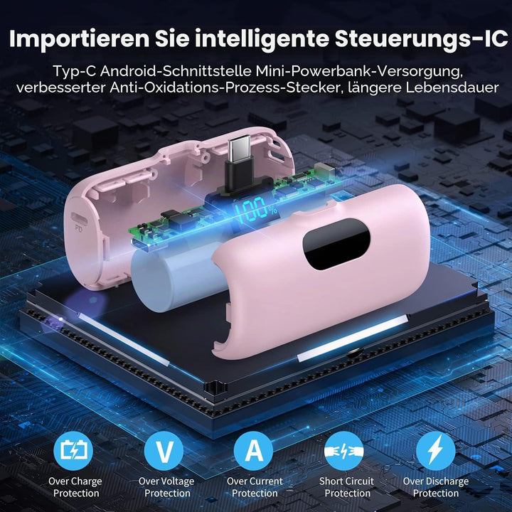 Power Bank USB C 5000mAh, Mini Powerbank Klein Aber Stark 15W PD 3.0 Schnelles Aufladen Tragbares Ex