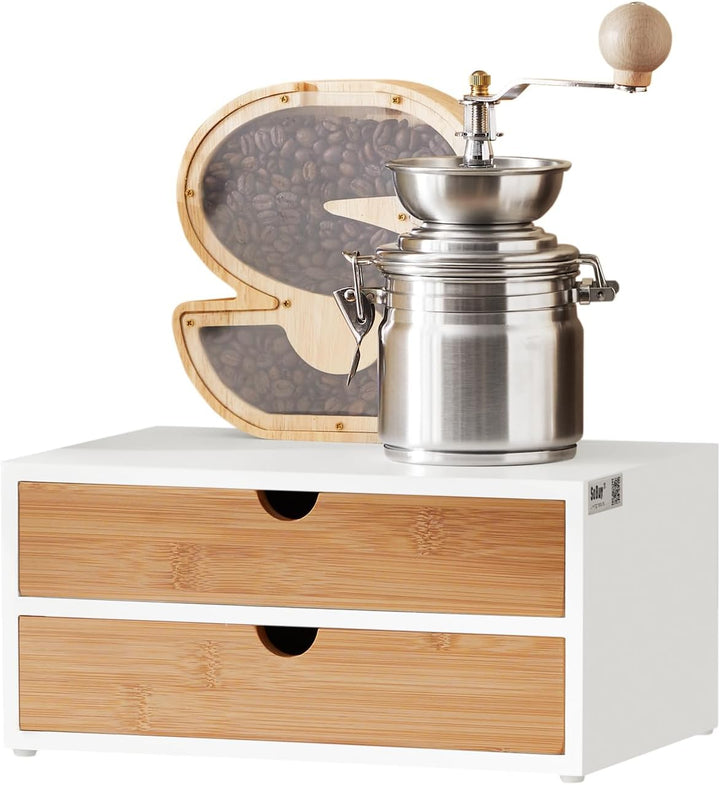 SoBuy® FRG180-WN Kaffeekapsel Box aus MDF und Bambus Kapselspender Kapselständer mit 2 Schubladen Au