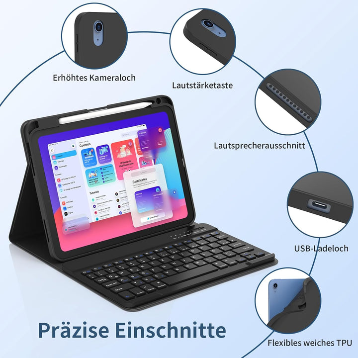 Tastatur Hülle für iPad A16 11 Generation 11 Zoll 2025/10 Generation 10,9 Zoll 2022, Schutzhülle mit
