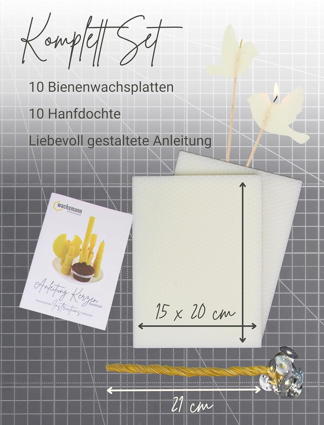 Wachsmann DIY Bienenwachs Kerzen Bastelset – Starterset für 10 Kerzen in vielen Farben – 100% reines