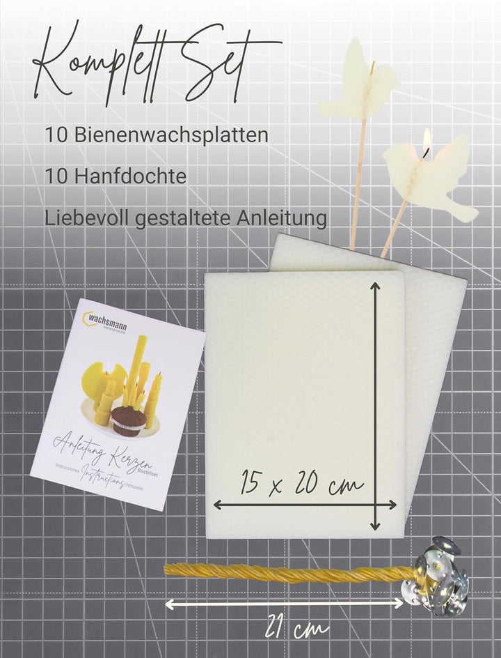 Wachsmann DIY Bienenwachs Kerzen Bastelset – Starterset für 10 Kerzen in vielen Farben – 100% reines