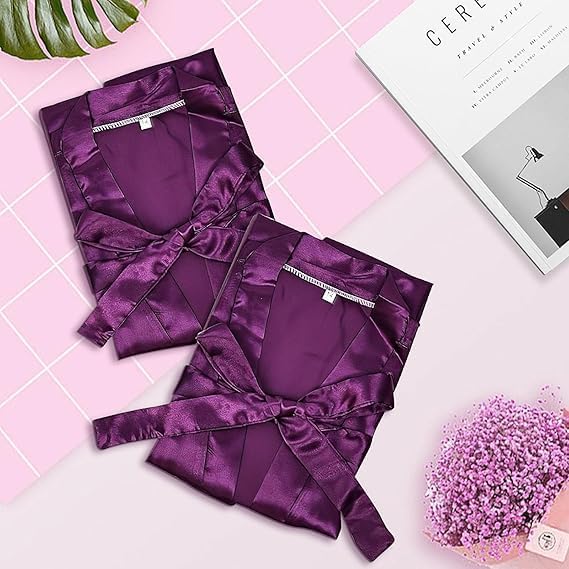 12er Set Satin Kimono Morgenmäntel für Mädchen, Einfarbige Kinder Roben mit Bindegürtel für Geburtst