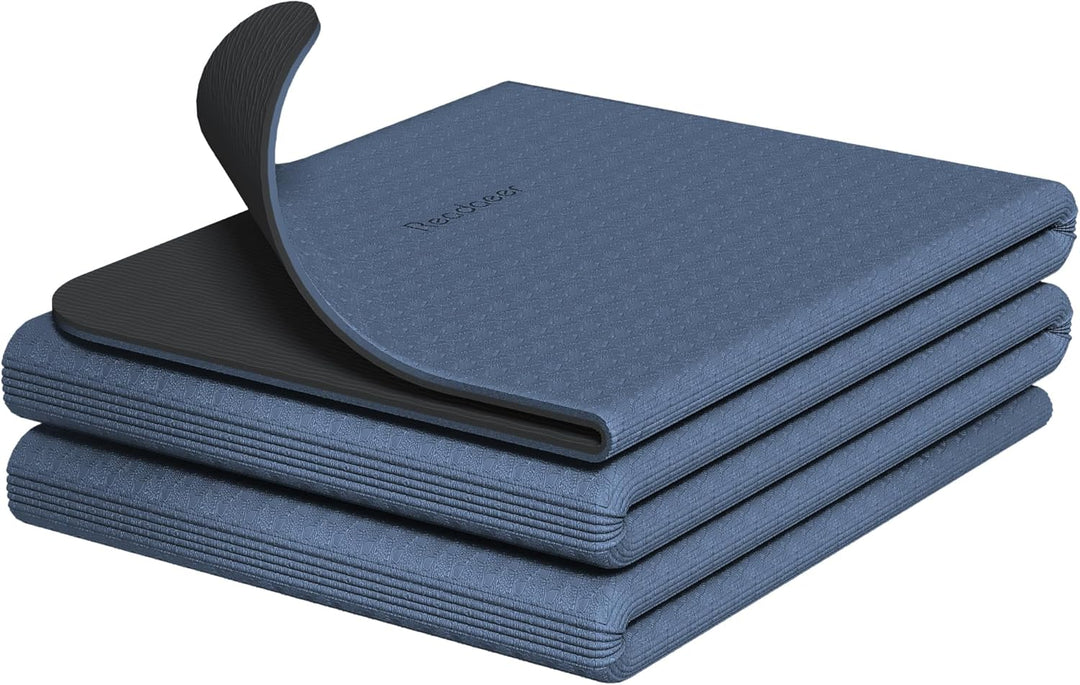 Faltbare Yogamatte für unterwegs, zweifarbige Yogamatte, 6 mm dick, mit Tragetasche, rutschfeste TPE