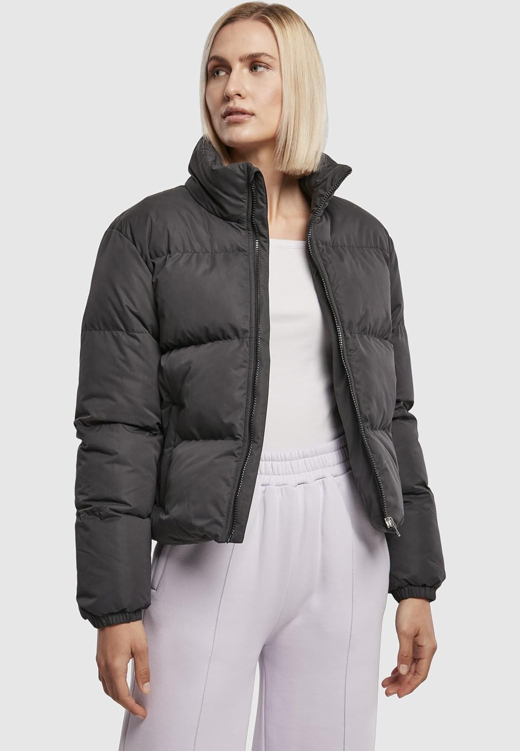 Urban Classics Damen Ladies Short Peached Puffer Jacket Jacke S Schwarz, S Schwarz