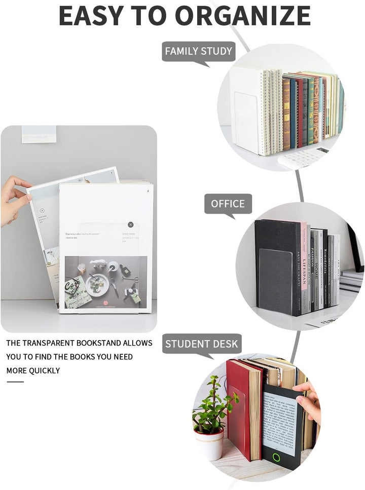 MSDADA Buchstützen, Hochwertiges Acryl Transparent Buchstützen für Kinder Erwachsene zum Arbeitszimm