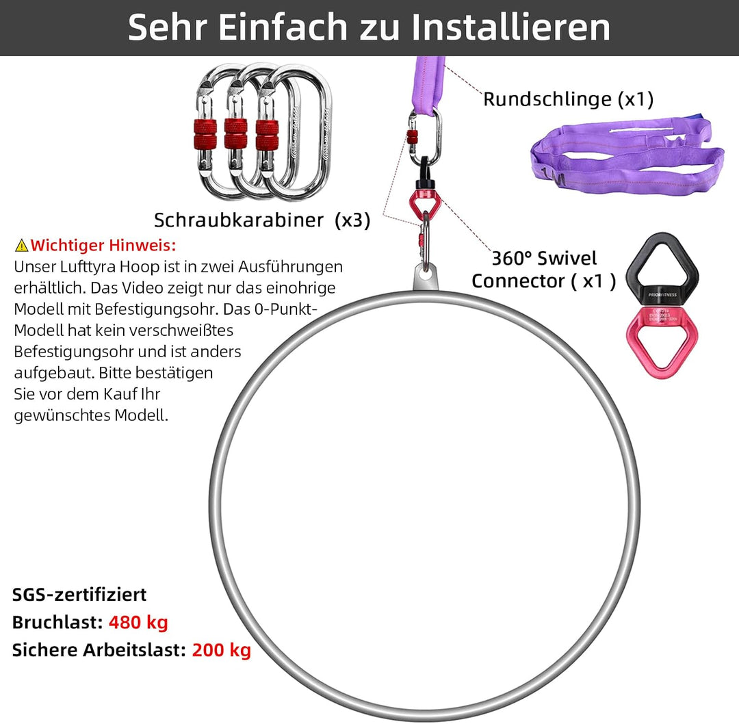 Aerial Hoop Set, Professional Aerial Lyra Hoop, 85cm/90cm/95cm 3 Grössen Edelstahl Single Point Aeri