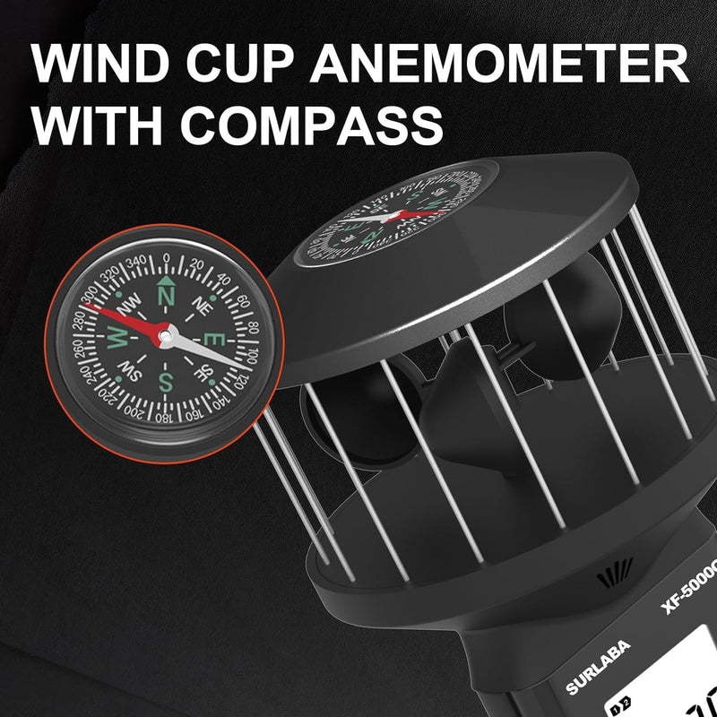 SURLABA Digital Cup Windmesser, Air Flow CFM Anemometer XF-5000G Misst MAX/MIN Luftgeschwindigkeit (