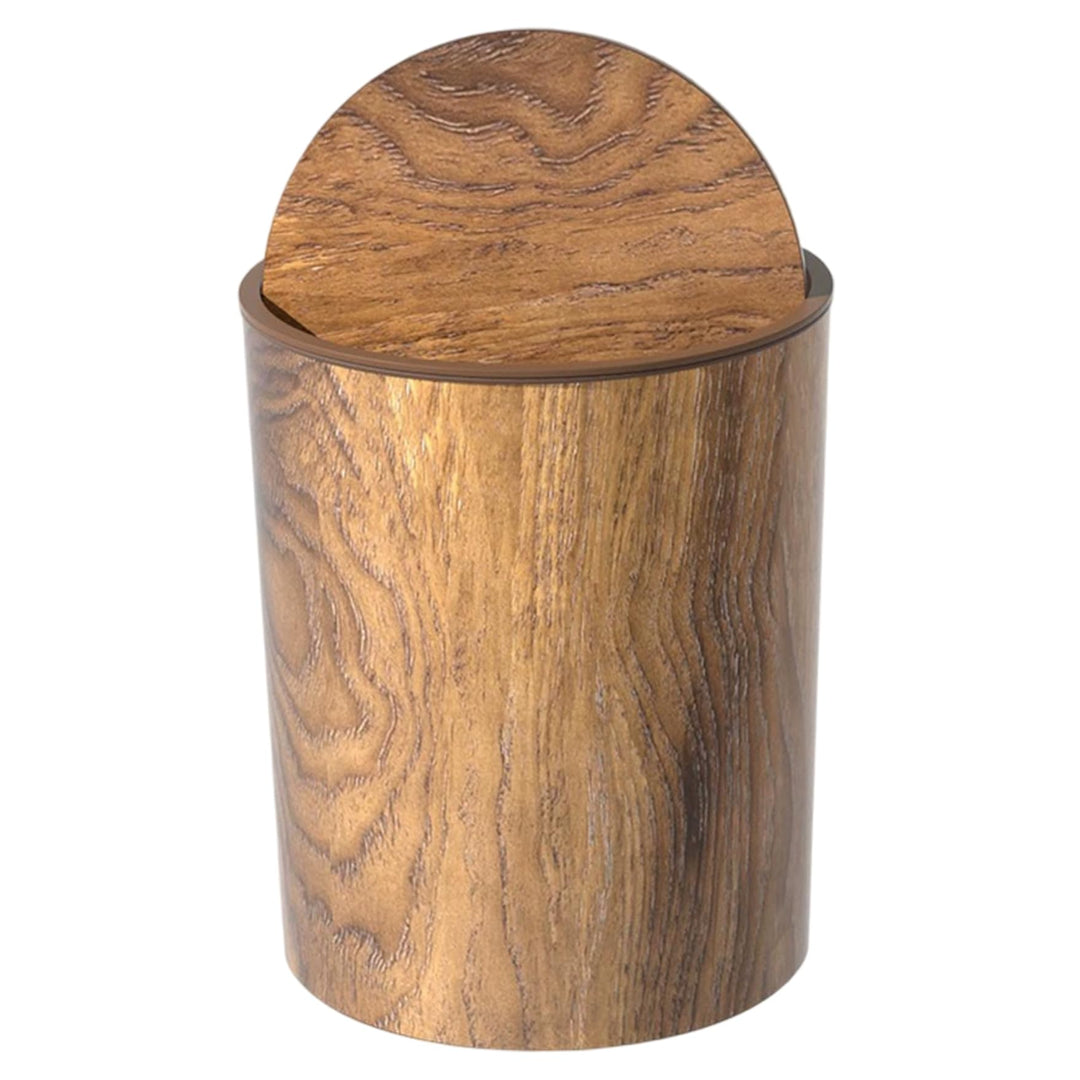 Retro-Mülleimer, Holzmaserung, kleiner Mülleimer mit Schwingdeckel, runder, wiederverwendbarer Abfal