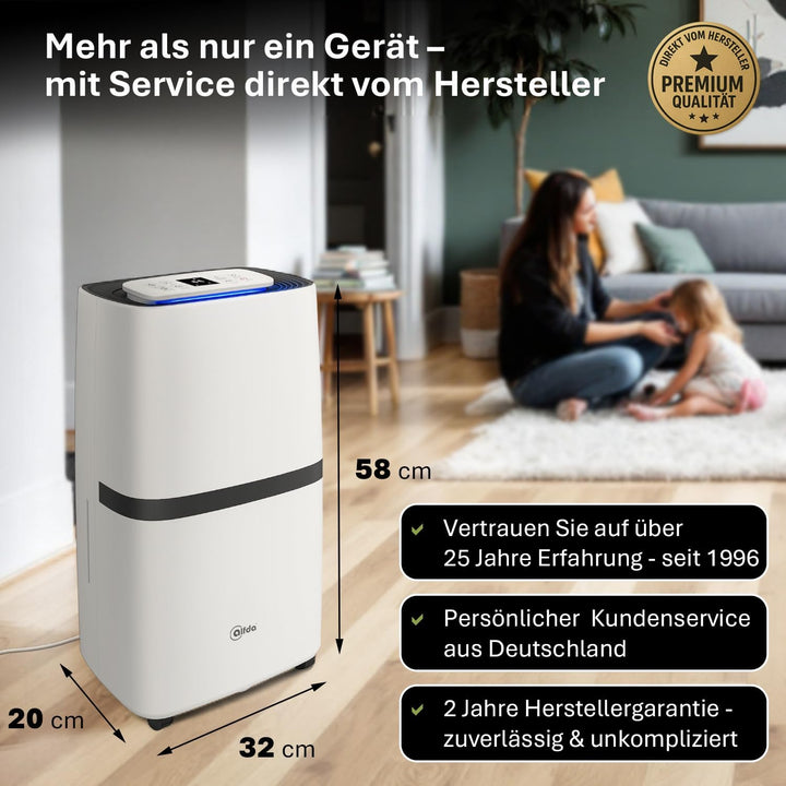 alfda AEF2000 Luftentfeuchter elektrisch 20 L Tag | 20 L Tag, bis 30m², Abschaltautomatik, Hygrostat