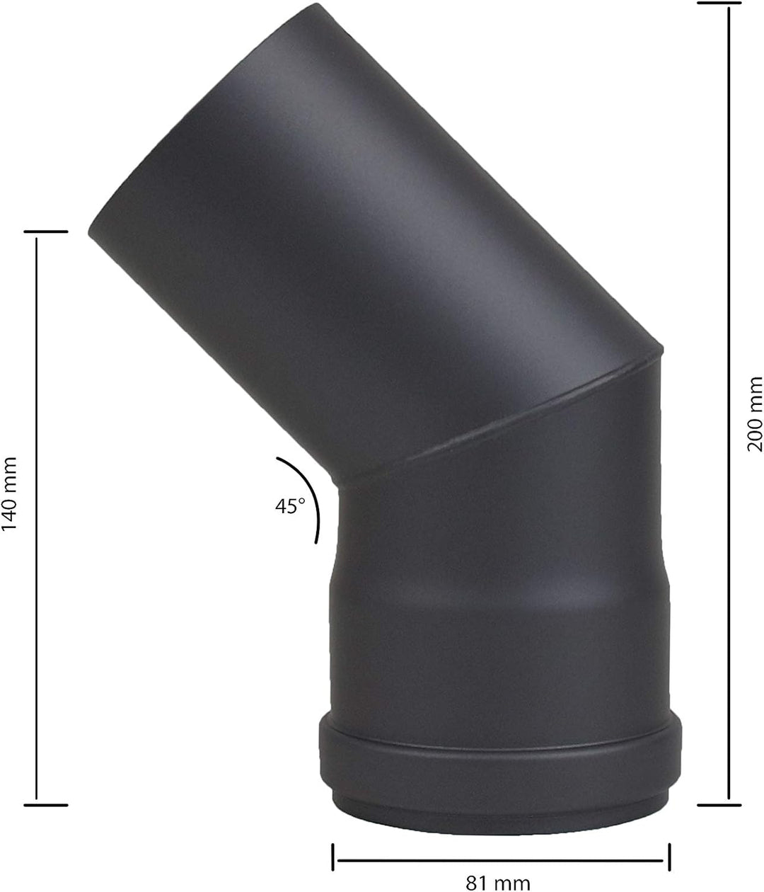 LANZZAS Pelletrohr Bogen 45° Grad im Durchmesser DN Ø 80 mm, in schwarz, Pelletbogen, Ofenrohr Bogen