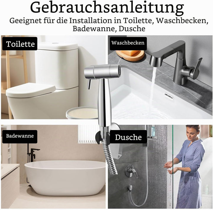 Tragbare Bidet-Dusche aus Edelstahl mit einstellbarer Wasserstrahlstärke – Handbrause Toilette Set z