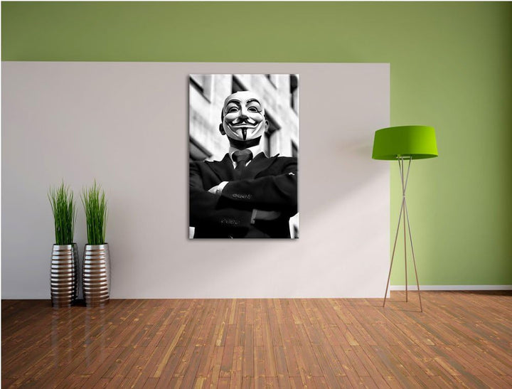 Pixxprint Anonymus Maske als Leinwandbild/Grösse: 100x70 / Wandbild/Kunstdruck/fertig bespannt, 100x