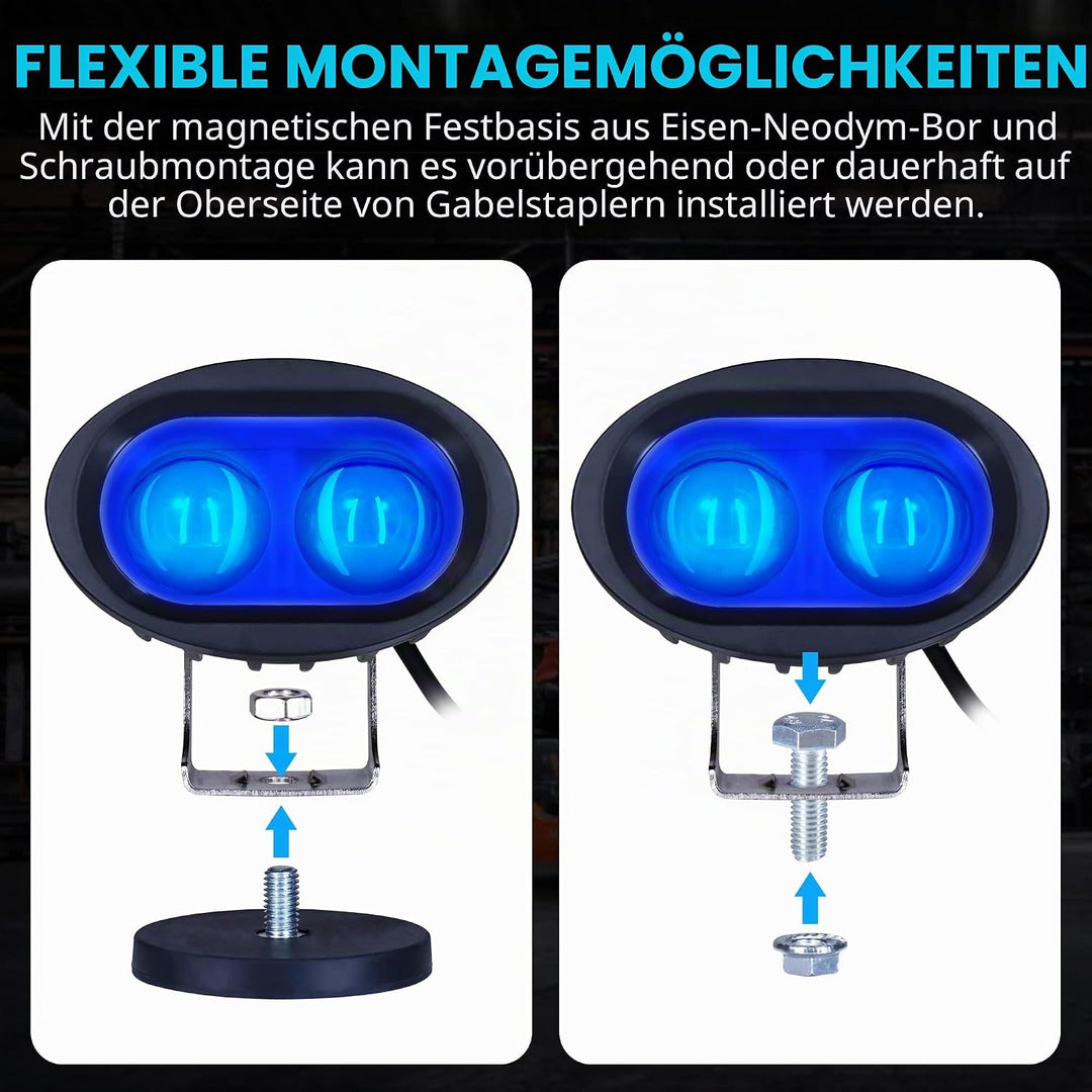 Dinfu 20W Led Blau Gabelstapler Licht Warenhaus Sicherheitswarnleuchte 12-80V-Mit Magnetfuss für Gab