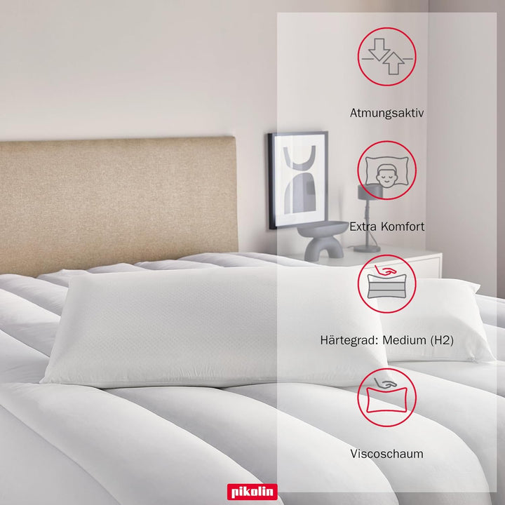 Pikolin Home - Ergonomisches viskoelastisches Kissen mit doppeltem, anpassbarem Bezug mit Memory-Foa