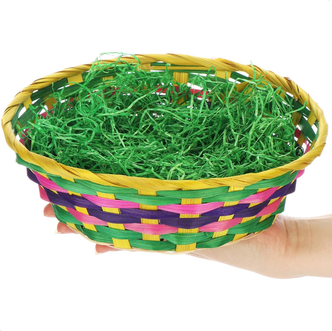 com-four® 4X Osterkörbchen mit Deko Gras und Eierfarben - Bunte Osterkörbe aus Bast mit grünem Gras