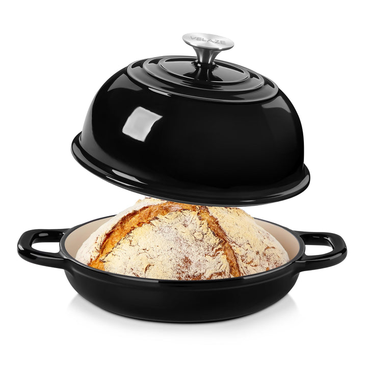 Velaze Gusseisen Topf Brot Backen, 4,8L Emaille Schmortopf mit Deckel und Griffen, 26 cm Brotbacktop