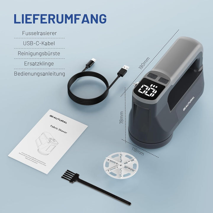 BEAUTURAL Fusselrasierer, Wiederaufladbarer Flusenentferner Elektrisch, 3 Geschwindigkeiten, 6-Kling