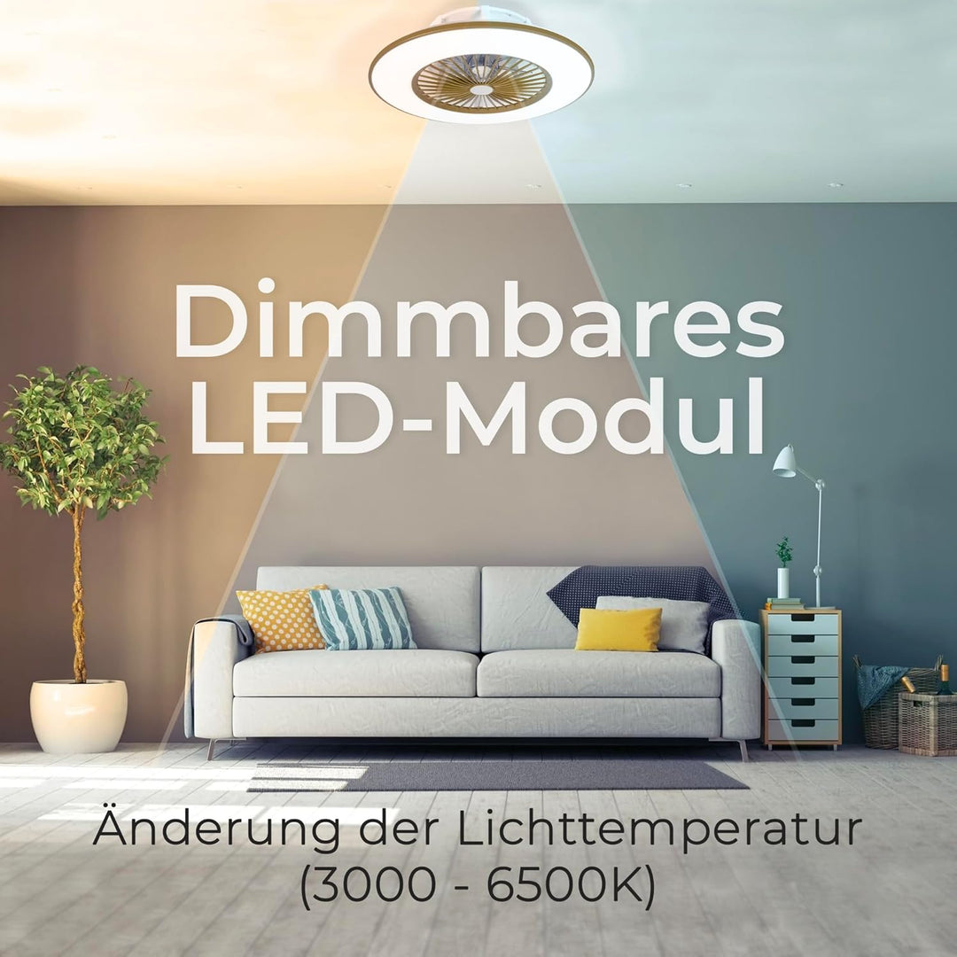 Noaton Deckenventilator mit Beleuchtung 11056CR Vega, LED Dimmbar max 40 W, 3 Farbtemperaturen, Fern