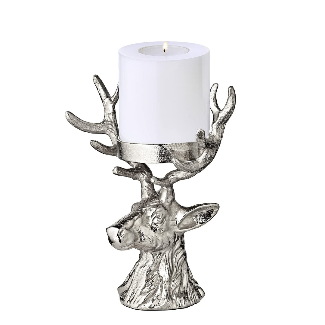 EDZARD Kerzenleuchter Hirsch (Ø 6 cm, H 20 cm) in Silber-Optik - Kerzenhalter, Kerzenständer Silber