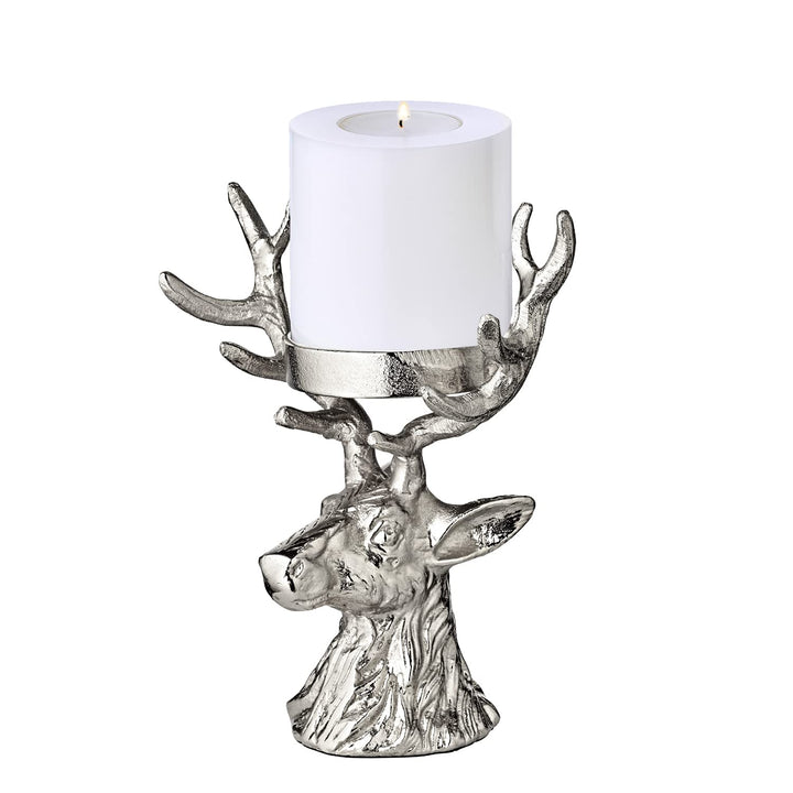 EDZARD Kerzenleuchter Hirsch (Ø 6 cm, H 20 cm) in Silber-Optik - Kerzenhalter, Kerzenständer Silber