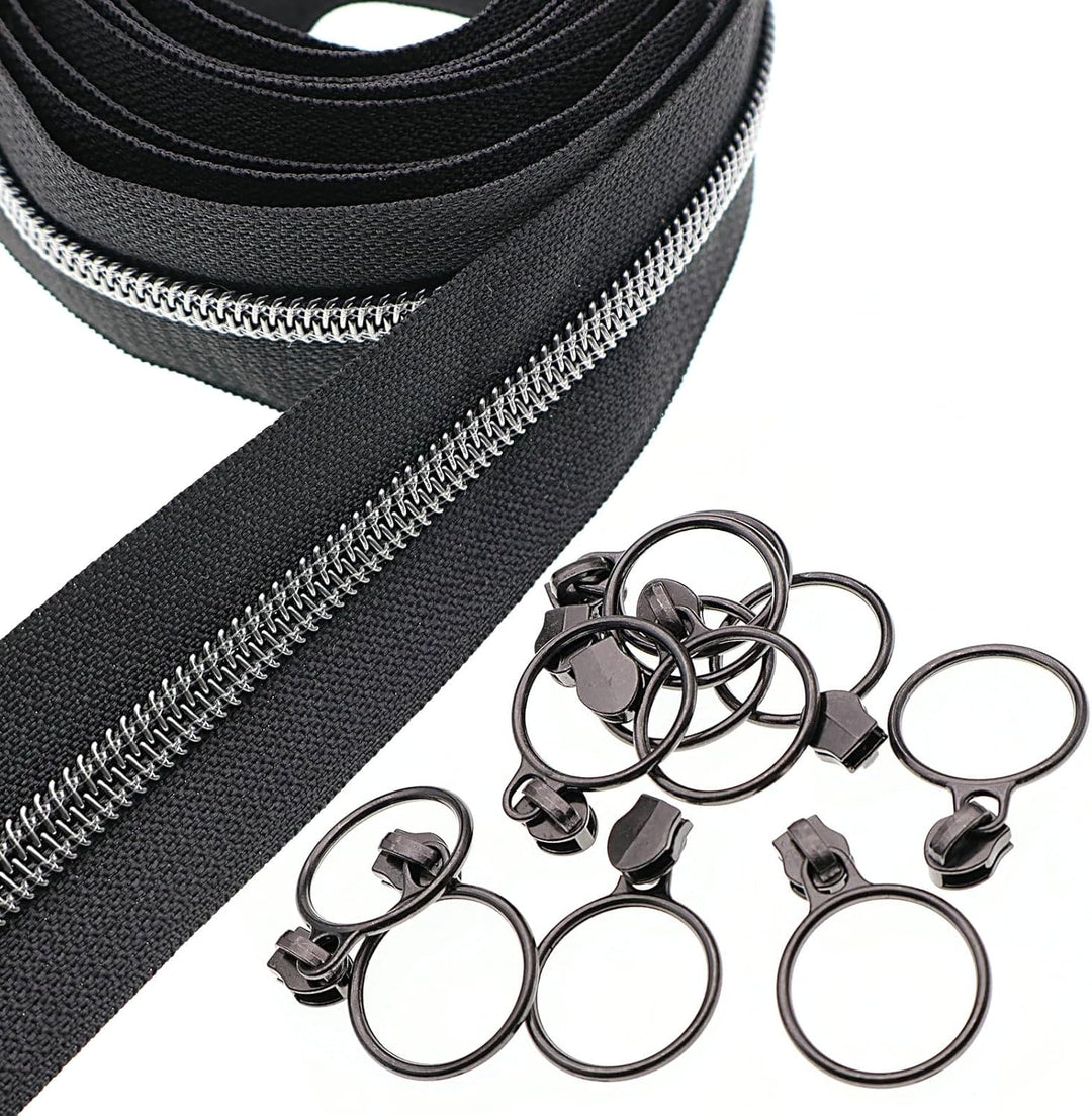 #5 Metallic Nylon Coil Reissverschlüsse 9.1m Schwarz Nickel Zähne Reissverschluss mit 25 Stück Schie