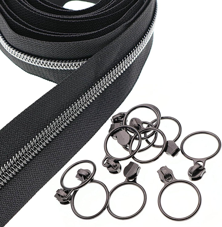 #5 Metallic Nylon Coil Reissverschlüsse 9.1m Schwarz Nickel Zähne Reissverschluss mit 25 Stück Schie