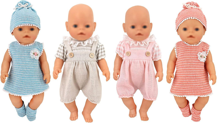Puppenkleidung für 36-43 cm Baby Puppen, 4-Packungen Puppenkleider mit Hut und Socken (Keine Puppe)