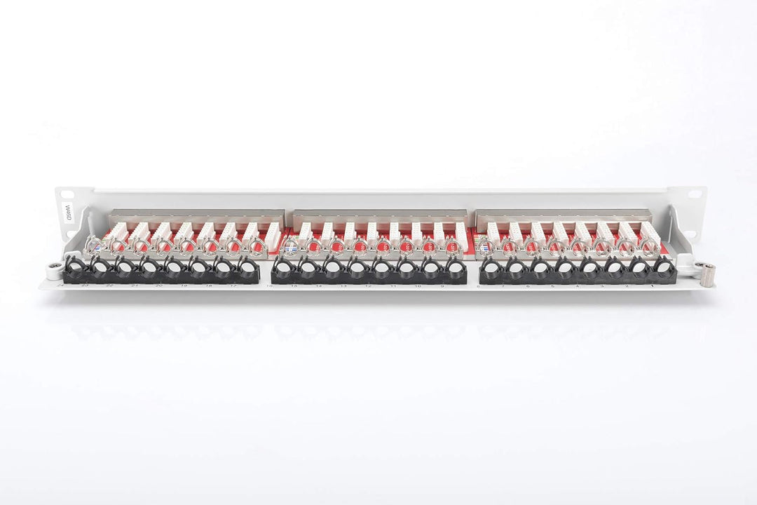 DIGITUS Patchpanel - 19-Zoll - Cat-6A - 24-Port RJ45 - Geschirmt - LSA Patch-Feld - Rack-Montage 1HE