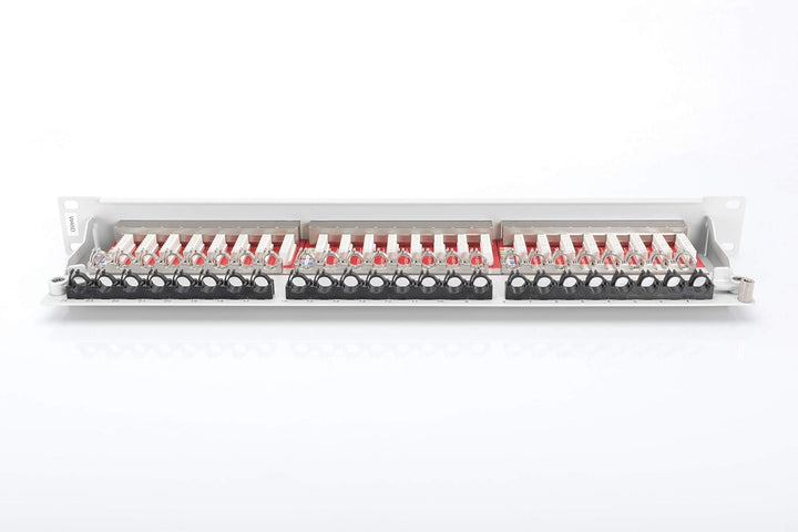 DIGITUS Patchpanel - 19-Zoll - Cat-6A - 24-Port RJ45 - Geschirmt - LSA Patch-Feld - Rack-Montage 1HE