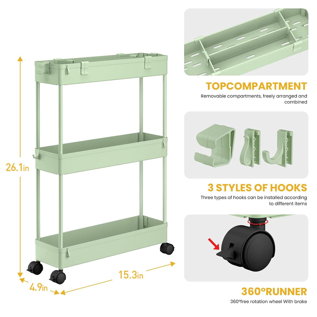 SPACELEAD Schlanker Regalwagen, 3 Etagen, Badezimmer-Organizer, rollbarer Allzweckwagen, Mobile Rega