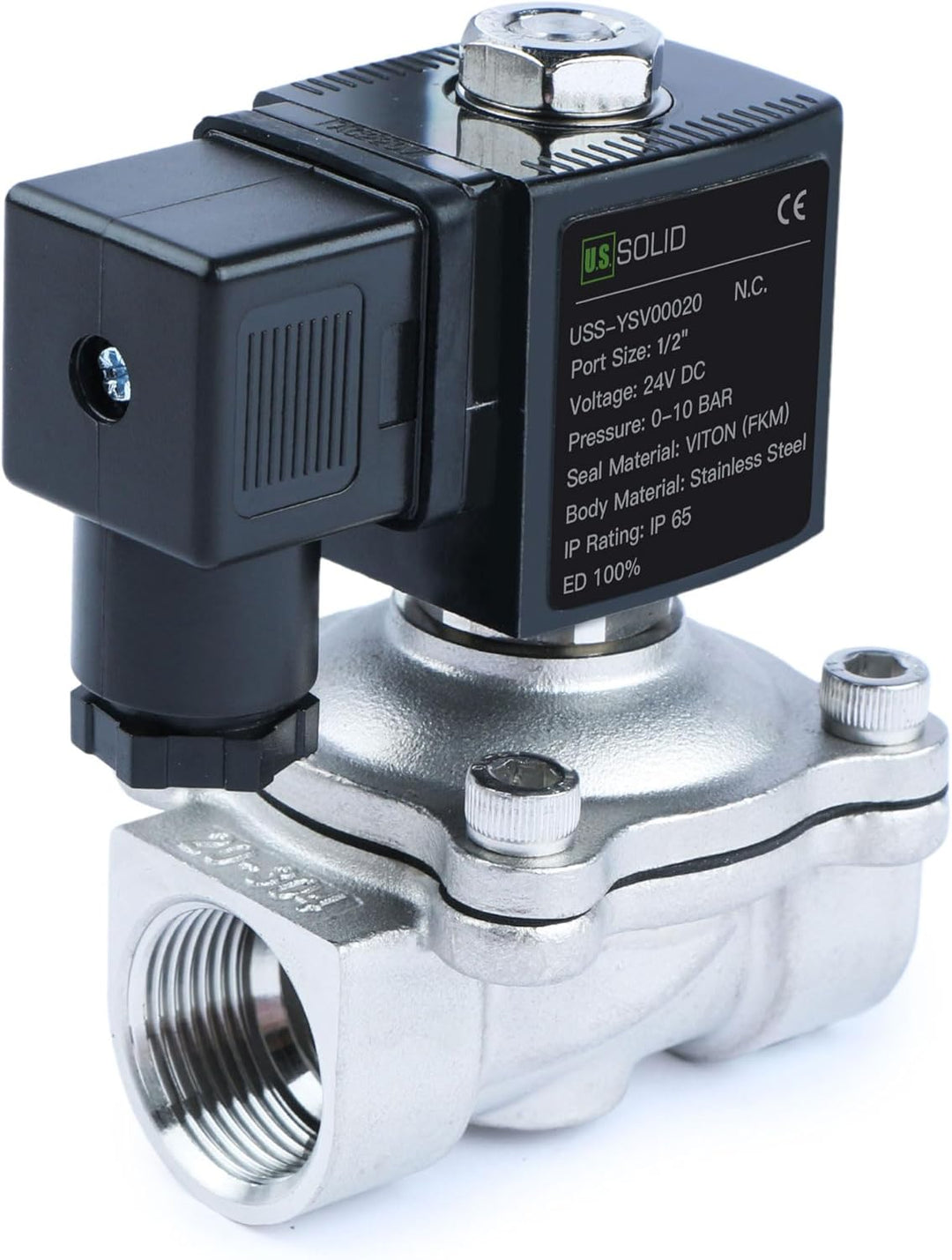 U.S. Solid Solenoid Valve Magnetventil Edelstahl G 1/2" 24V DC Normal geschlossen NC 0-10 bar, venti
