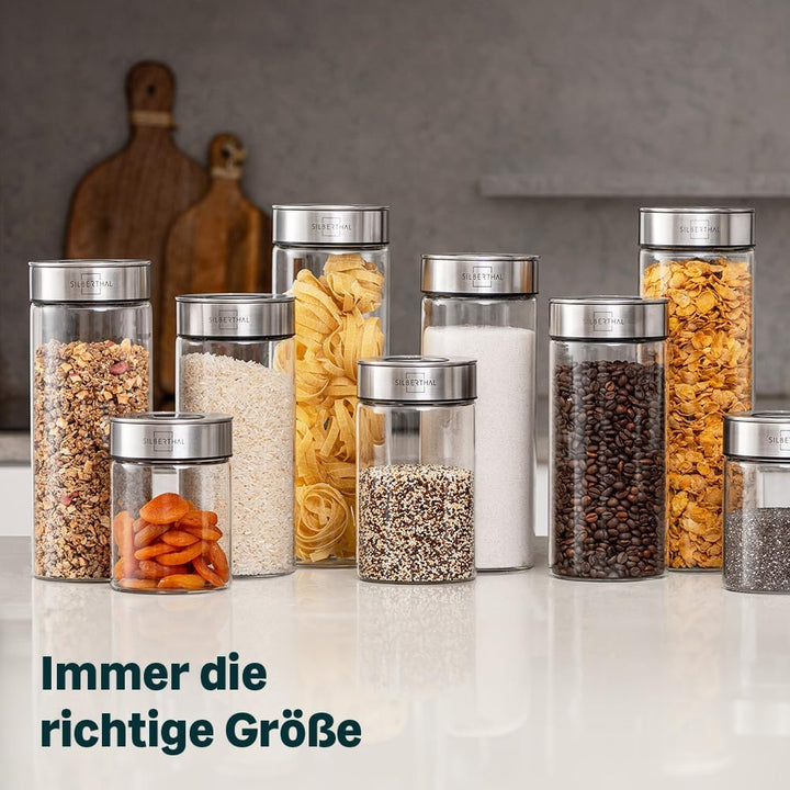 SILBERTHAL Vorratsdosen Glas mit Deckel 1000 ml - Vorratsgläser mottensicher für luftdichte & auslau