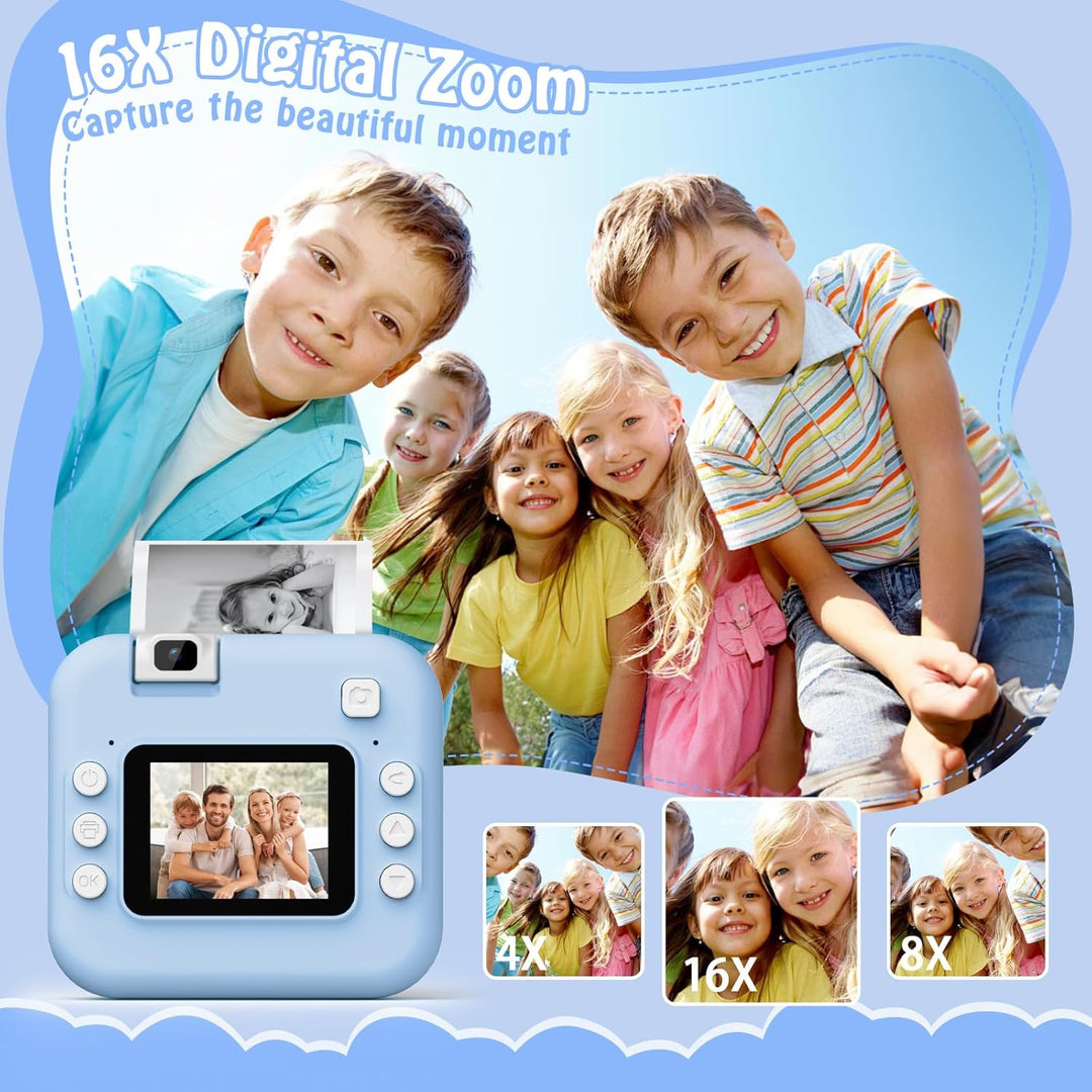 Kinderkamera Sofortbildkamera,1080P HD-Sofortkamera für Kinder mit 32 GB-Karte und 3 Rollen Fotopapi