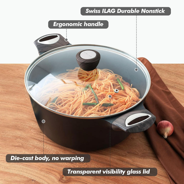 SENSARTE Antihaftbeschichteter Suppentopf mit Deckel, 6.2L Suppentopf Auflauftopf, Gesunder Pastatop