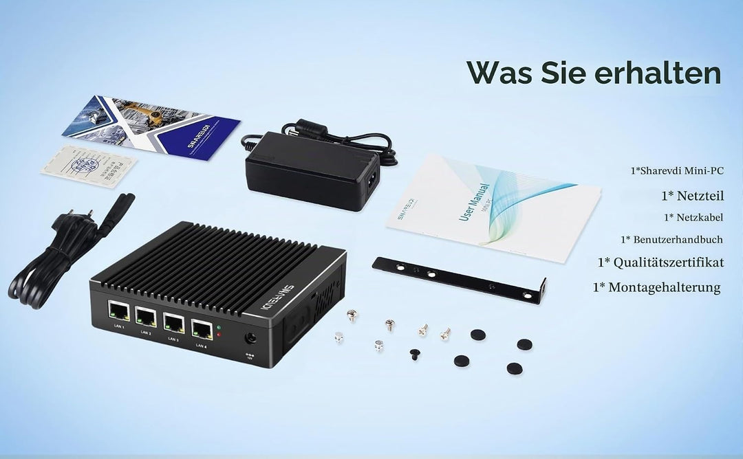 Sharevdi Firewall Mini PC, Micro Firewall Appliance, 4X Intel 2.5 GbE I225-V LAN Ports, Intel Celero