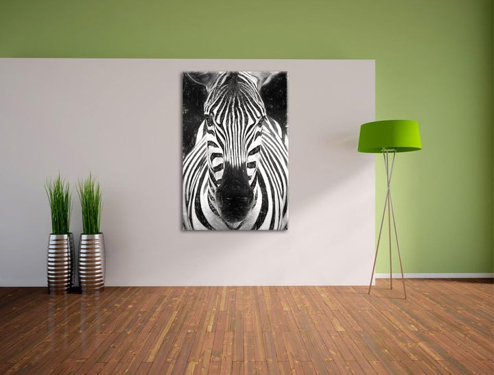 Dark Zebra Porträt Deluxe Format: 100x70 cm auf Leinwand, XXL riesige Bilder fertig gerahmt mit Keil