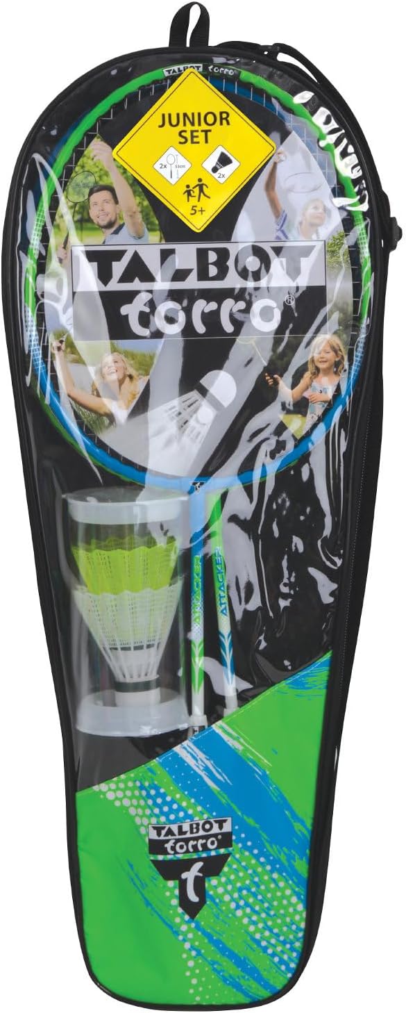 Talbot-Torro Kinder Badminton-Set 2-Attacker Junior, 2 verkürzte Schläger 53cm, 2 Federbälle, in wer
