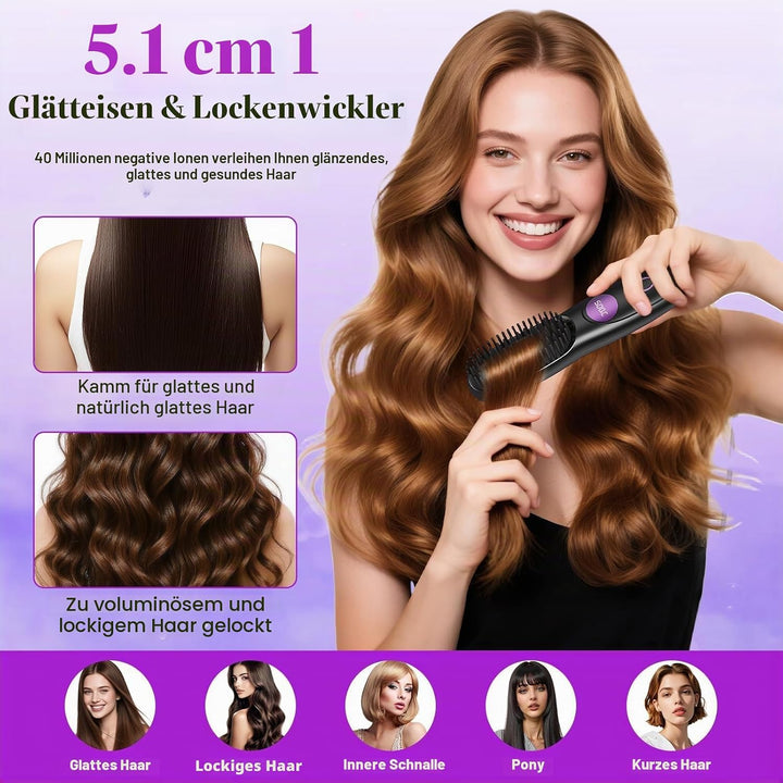 Tragbarer Stylingbürste, Stylingbürste für Kurze Haare, Glättbürste Kabellos mit 3 Temperaturen Vers