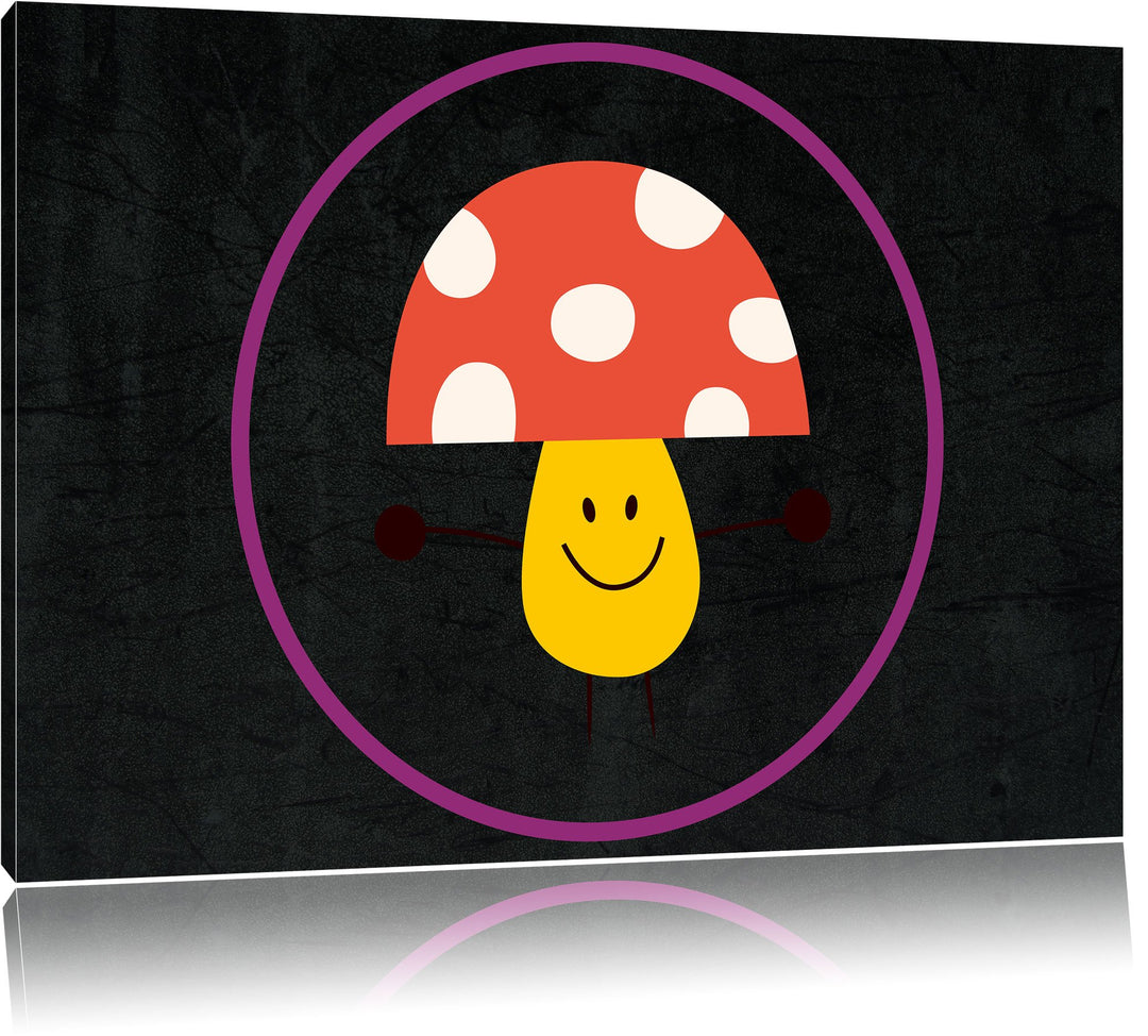 Süsser Pilz schwarz, Format: 100x70 auf Leinwand, XXL riesige Bilder fertig gerahmt mit Keilrahmen,