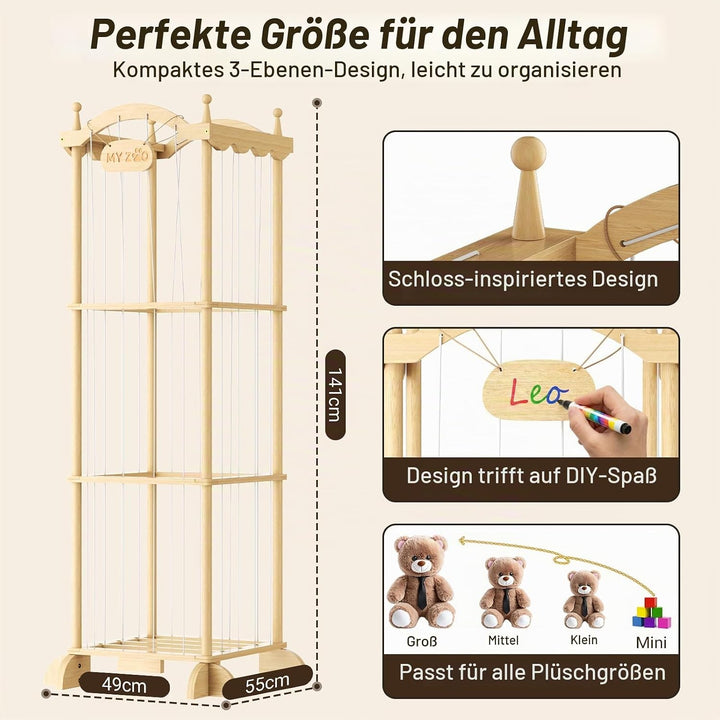 COSYLAND Stofftier-Aufbewahrungsturm - Stofftierhalter mit Gummiband für Spielzimmer Schlafzimmer Ki