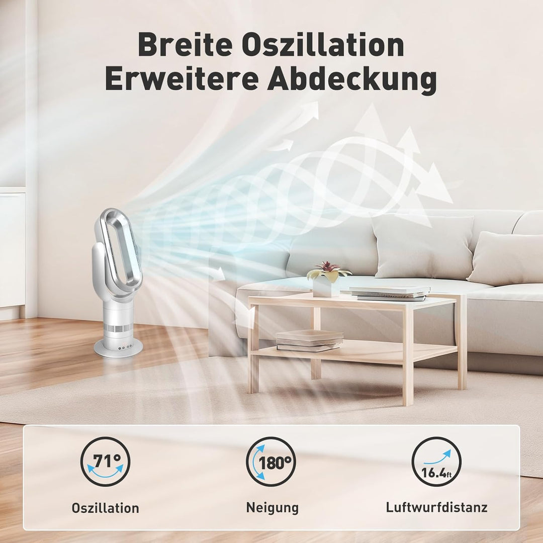 QG660 Bladeless Turmventilator, 2-in-1 Heizgerät & Kühlventilator, 10 Kühl- & 3 Heizstufen, Fernbedi